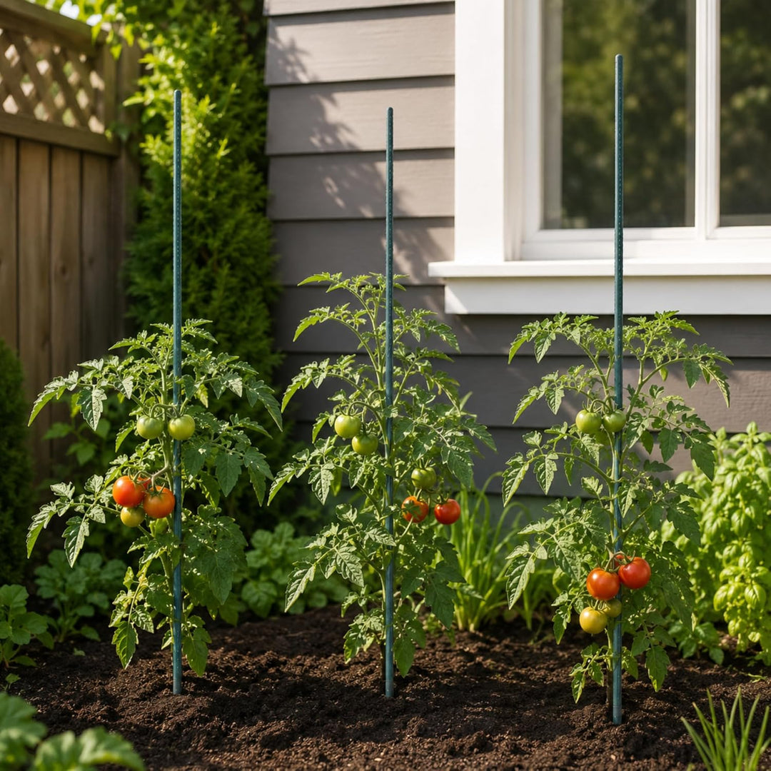 KADAX Pflanzstäbe 150 cm x 16 mm, 10er Set – Beschichteter Stahl Rankstab, Pflanzenstütze & Tomatens