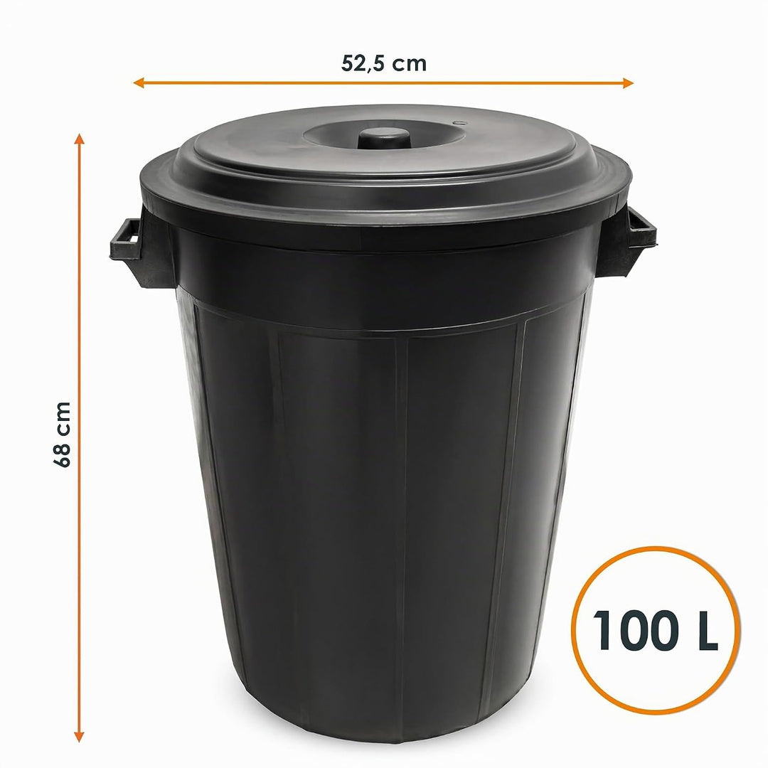 Spetebo Universaltonne 100 Liter mit Deckel - schwarz - Kunststoff und 2 Tragegriffen