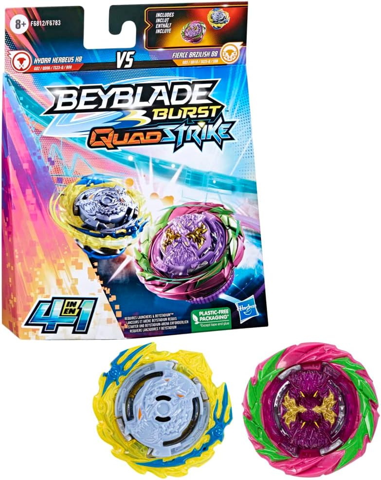 Beyblade Burst QuadStrike Fierce Bazilisk B8 und Hydra Kerbeus K8 Kreisel Doppelpack, Battle Kreisel