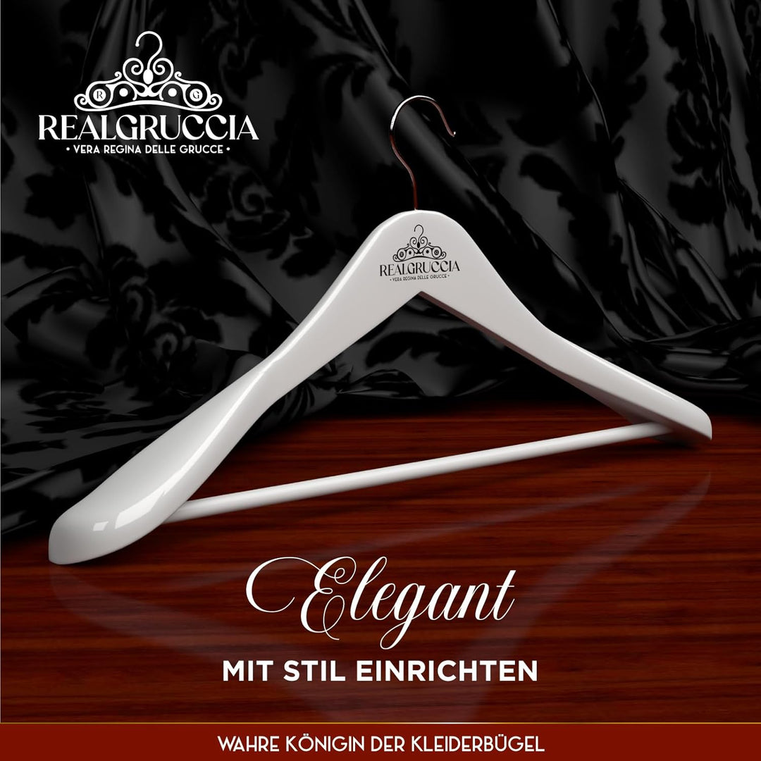 12 Kleiderbügel aus Holz Breite Schulter 24x45cm Farbe Weiss Holzbügel Hosen und Hemden - RealGrucci