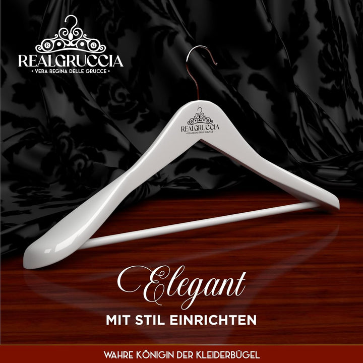 12 Kleiderbügel aus Holz Breite Schulter 24x45cm Farbe Weiss Holzbügel Hosen und Hemden - RealGrucci