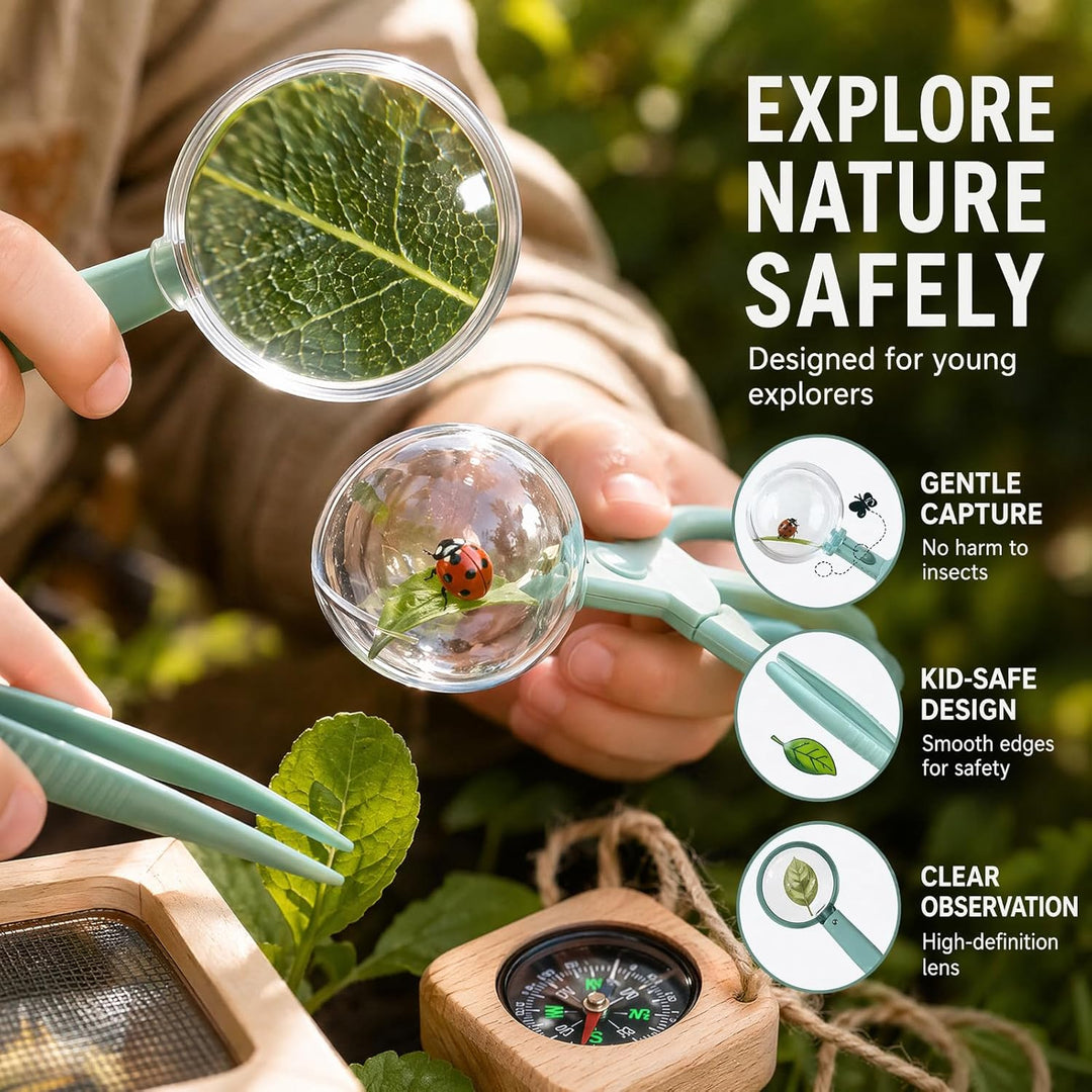Entdecker Kit & Insektenfänger-Set, Outdoor-Abenteuerset für Schmetterlingsnetz, Insektenbox, Lupe,