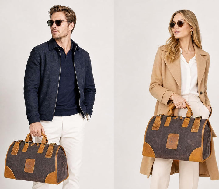 Wasserabweisend Canvas Crazy Horse Leder Reisetasche 35L Trim Unisex Handgepäck Weekender Tasche Spo