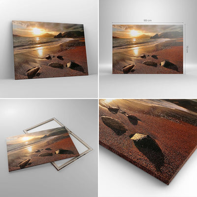 Bilder auf Leinwand 100x70cm Leinwandbild Strand Wolken Abend Küste Gross Wanddeko Bild Schlafzimmer