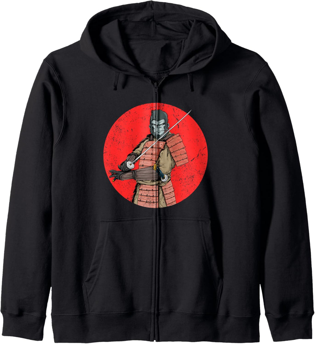 Samurai Gorilla vor der japanischen aufgehenden Sonne Kapuzenjacke