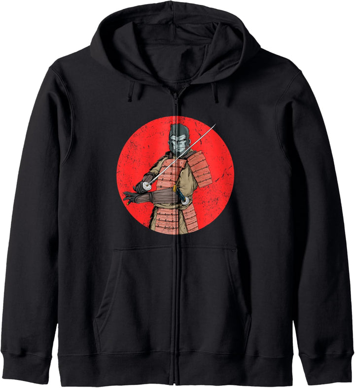 Samurai Gorilla vor der japanischen aufgehenden Sonne Kapuzenjacke