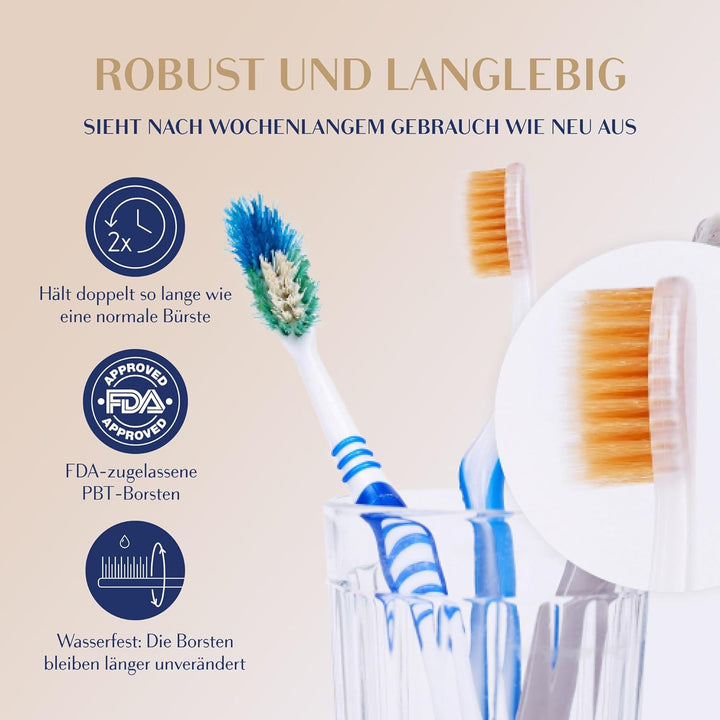 Royal Denta Gold Zahnbürsten mit weichen Borsten 4er-Pack - Doppellänge Borsten für effektive Interd