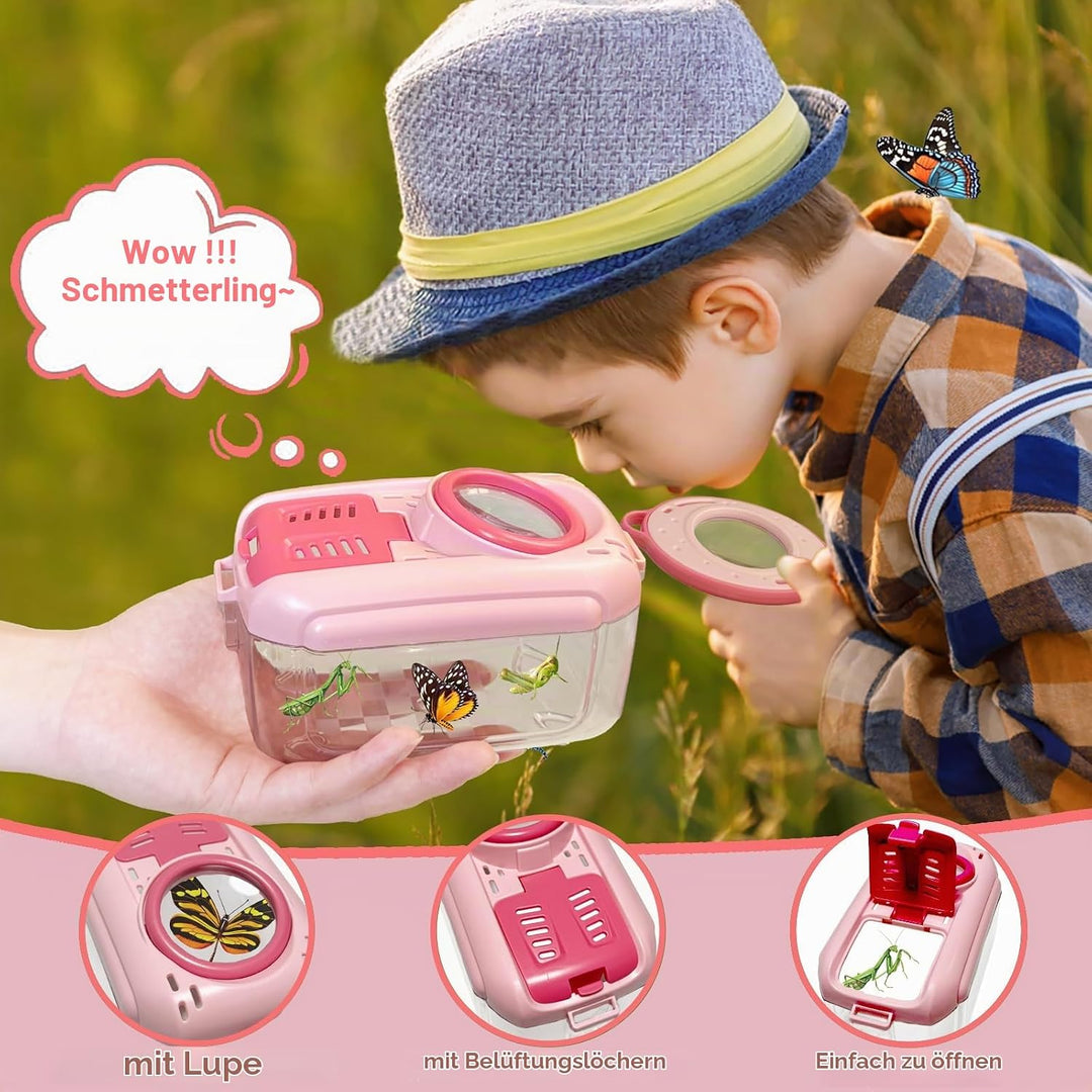 Entdecker Set für Kinder ab 4, 17 Stück Forscherset für Kinder, Insektenbox mit Lupe, Kinderlupe, In