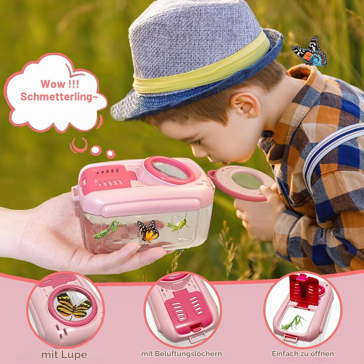 Entdecker Set für Kinder ab 4, 17 Stück Forscherset für Kinder, Insektenbox mit Lupe, Kinderlupe, In