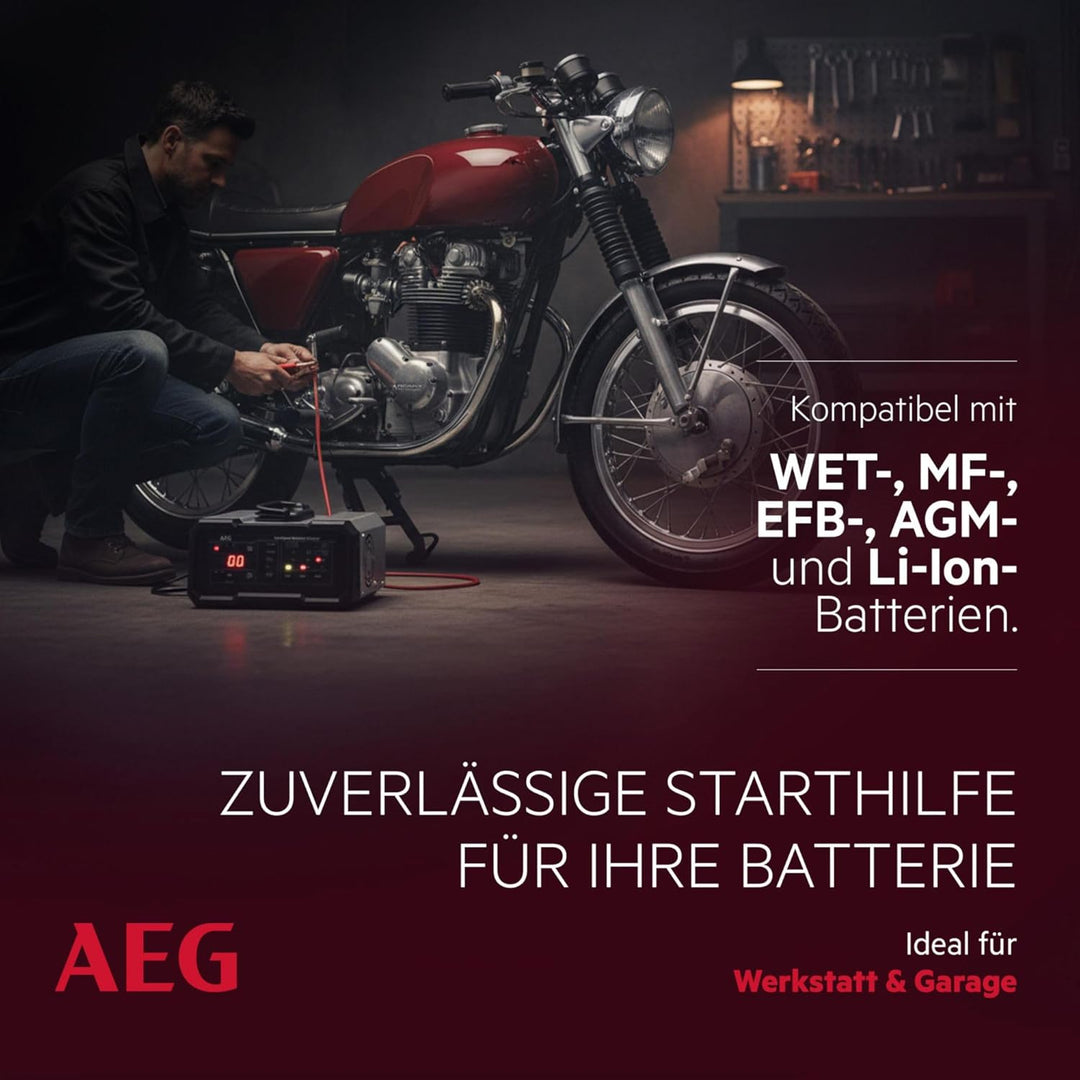 AEG Batterieladegerät CW20 lädt alle 6 V und 12 V Batterien, umfangreicher Sicherungsschutz, mit Lad