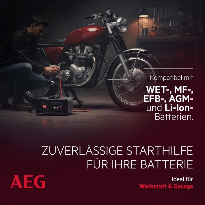 AEG Batterieladegerät CW20 lädt alle 6 V und 12 V Batterien, umfangreicher Sicherungsschutz, mit Lad
