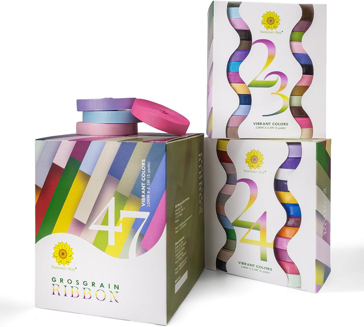Summer-Ray 235 Yards (47 x 5 Yards) Grosgrain Ribbon 3/8 inch (10mm) Mixed Colours Value Pack