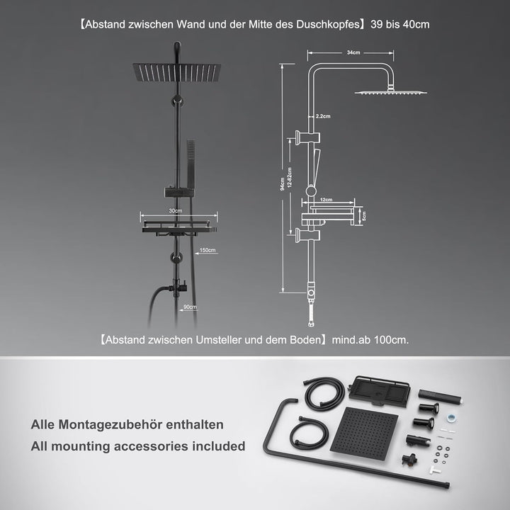 Görbach Regendusche Duschsystem mit Ablage, Wassersparend,Edelstahl Duschset ohne Armatur mit XL Kop