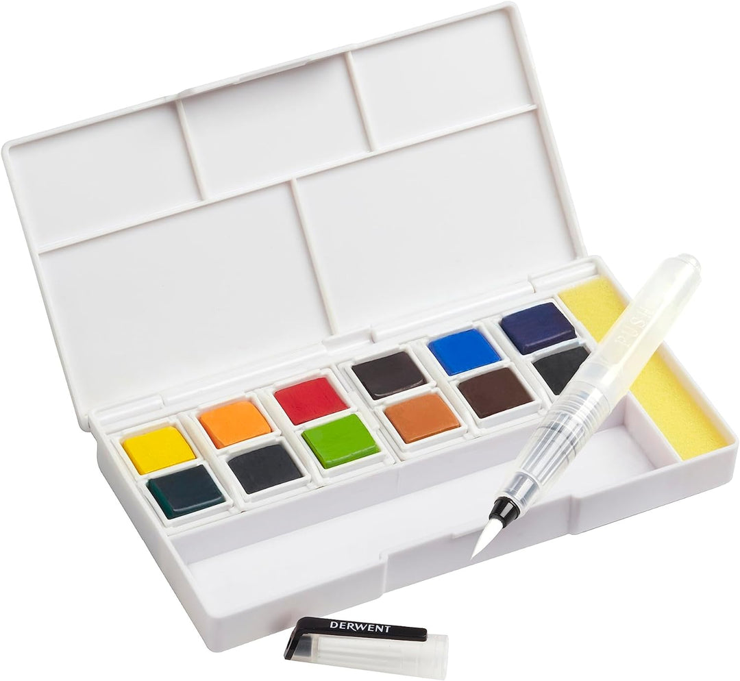 Derwent Inktense 12 Farbtöpfchen #1, 12er Set, halbe Töpfchengrösse, wasserlöslich, ideal zum Malen