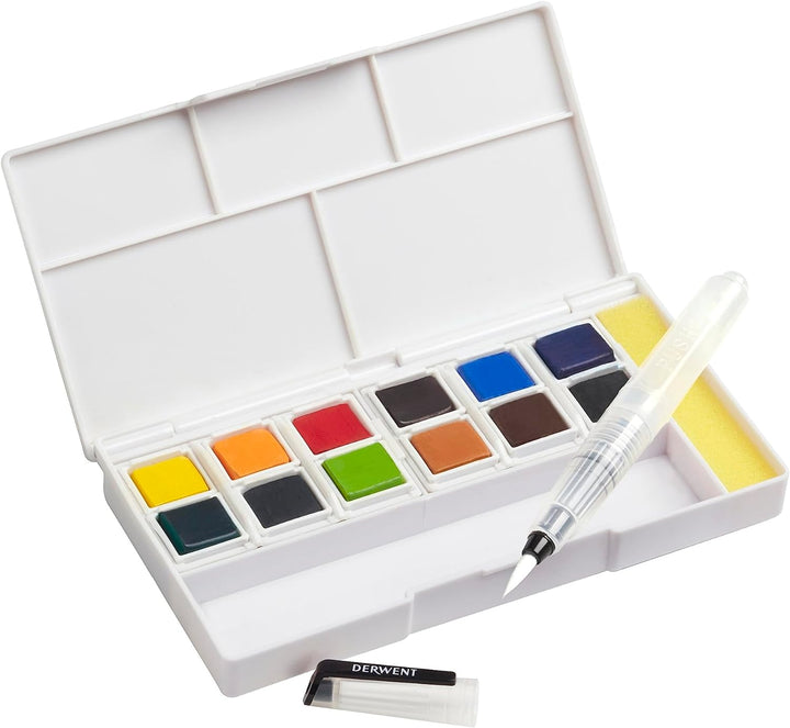 Derwent Inktense 12 Farbtöpfchen #1, 12er Set, halbe Töpfchengrösse, wasserlöslich, ideal zum Malen
