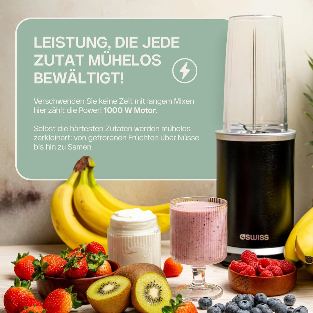 4Swiss Mixer Smoothie Maker Standmixer für Küche Tragbarer Shaker Elektrisch To Go Hochleistungsmixe