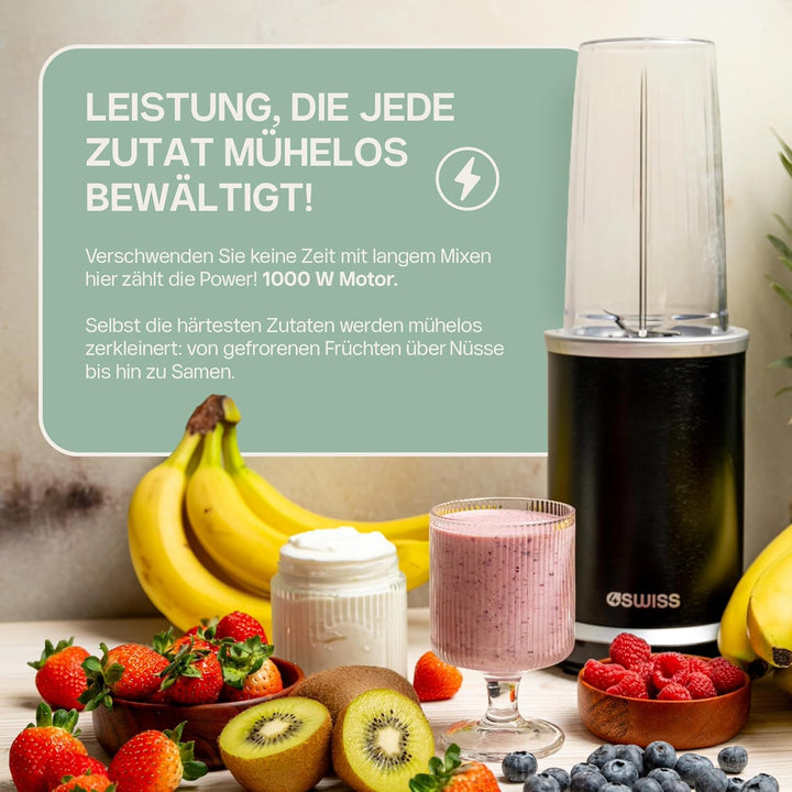 4Swiss Mixer Smoothie Maker Standmixer für Küche Tragbarer Shaker Elektrisch To Go Hochleistungsmixe