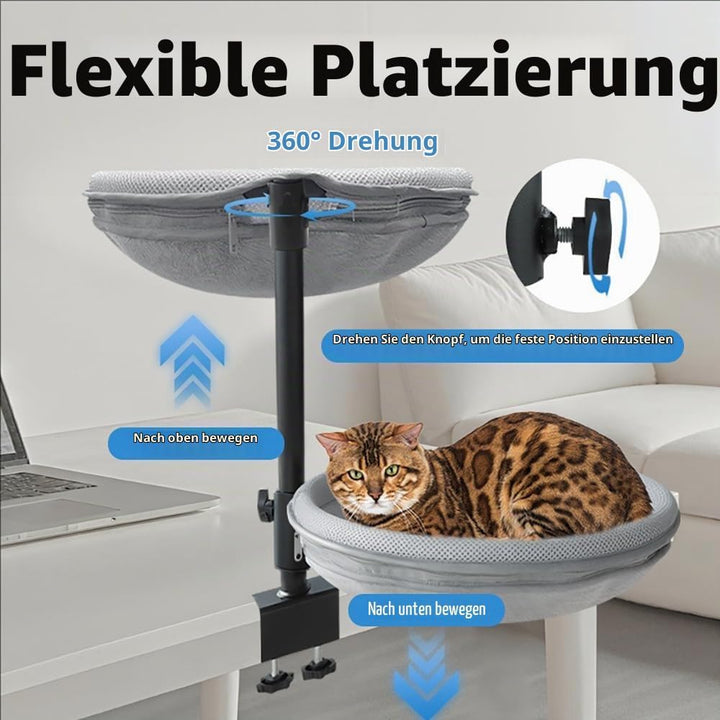 Katzenbett Schreibtisch,Kann 360°Drehen,Höhenverstellbar,Mit 4 Abnehmbaren Und Waschbaren Bettbezüge