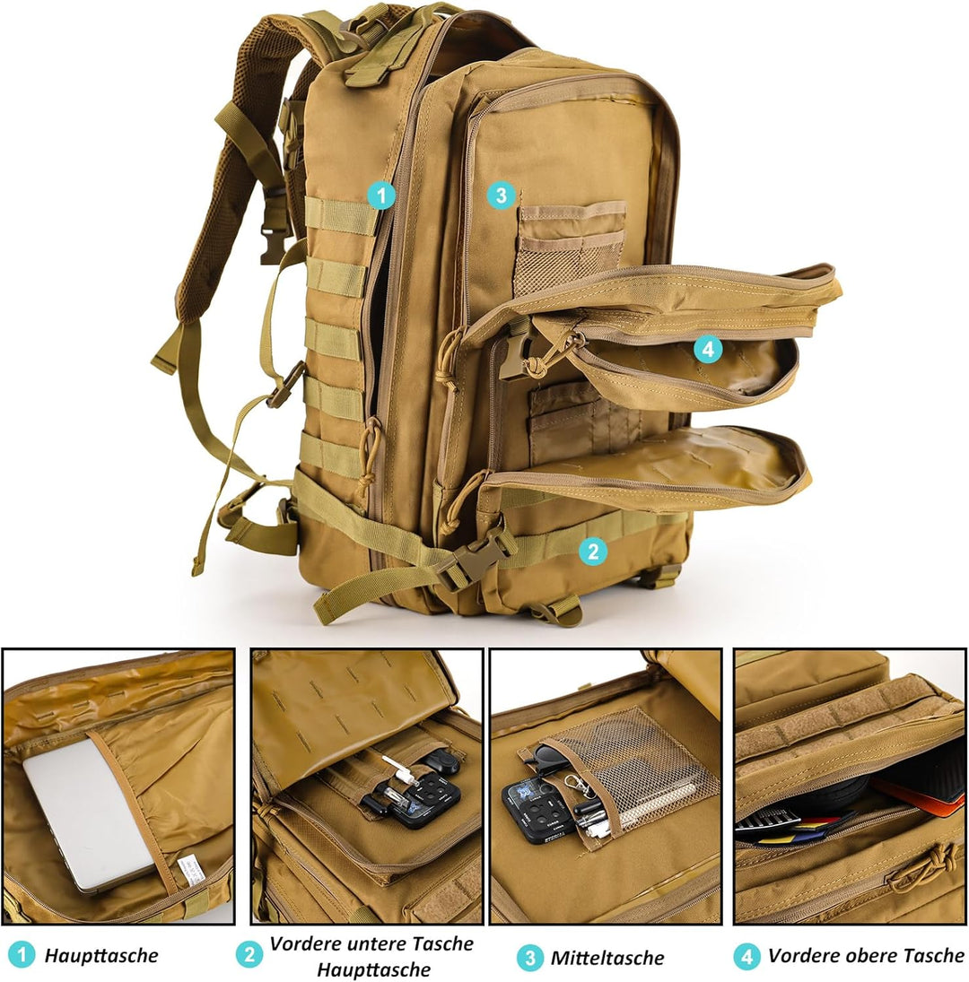 TANTOMI Taktischer Rucksack, 45L Militär Rucksack, Outdoor Rucksack, Travel Backpack, Tactical Backp