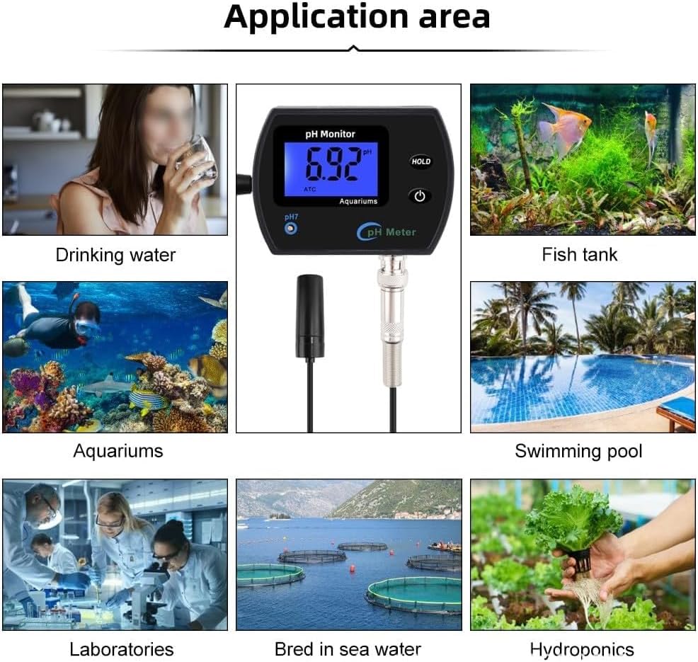 Aquarium pH Wert Messgerät, PH-990 Tragbares pH-Meter, pH Messgerät Wandmontage Wasseranalysator, Wa