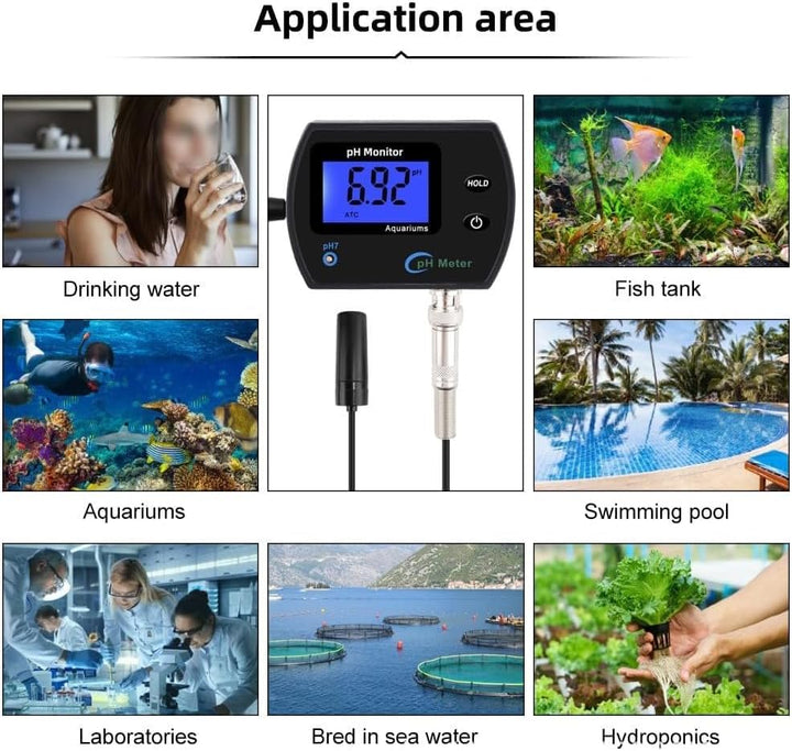 Aquarium pH Wert Messgerät, PH-990 Tragbares pH-Meter, pH Messgerät Wandmontage Wasseranalysator, Wa