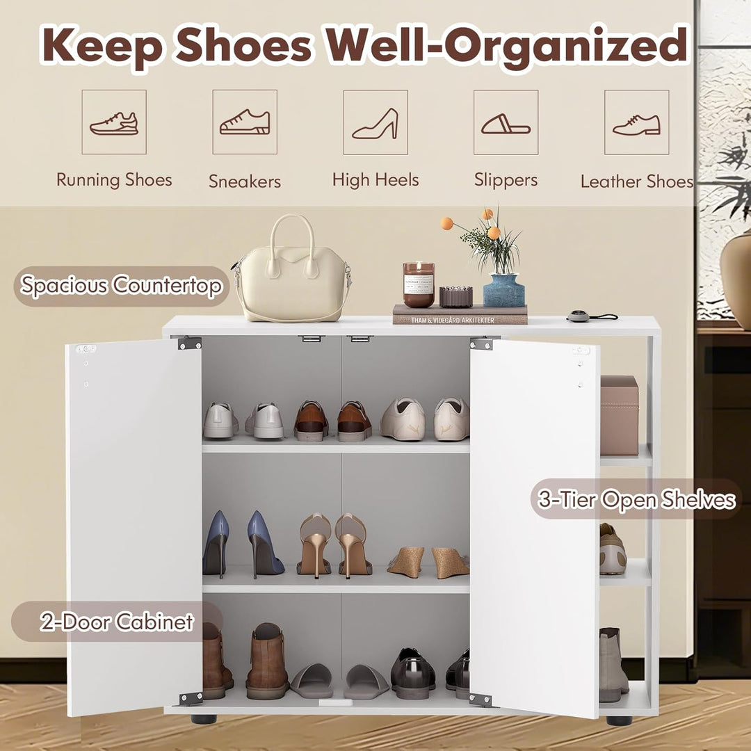 FANTASK Schuhschrank mit 2 Türen, 80 x 31 x 64,5 cm, Eingangsbereich mit Softclose & verstellbaren o