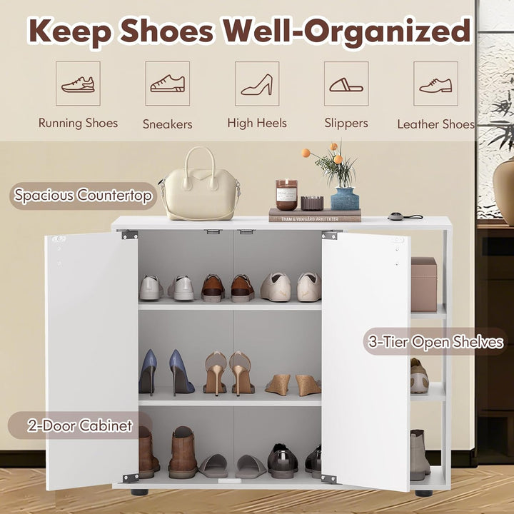 FANTASK Schuhschrank mit 2 Türen, 80 x 31 x 64,5 cm, Eingangsbereich mit Softclose & verstellbaren o