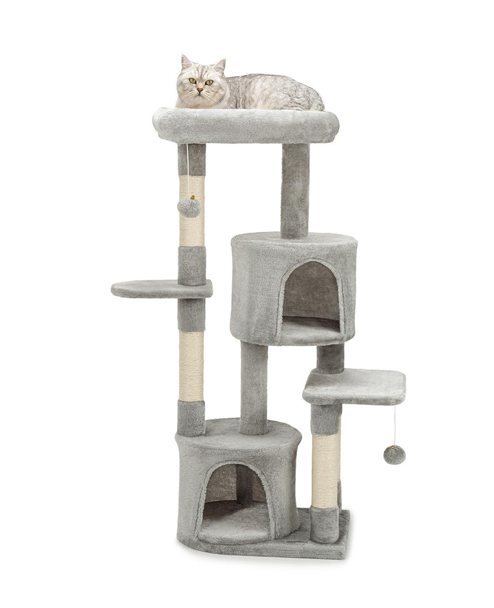 lionto Kratzbaum für Katzen mit 2 Plüschbällen inkl. Glöckchen, Höhe 115 cm, Katzenbaum mit Sisalsei