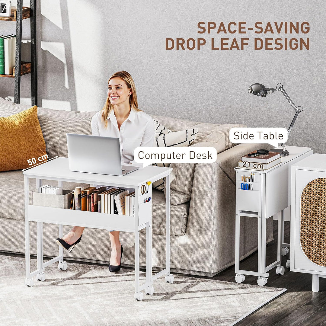 HOMCOM Klapptisch mit Ablagefach und Tasche, 80cm Faltbarer Computertisch für kleine Räume, platzspa