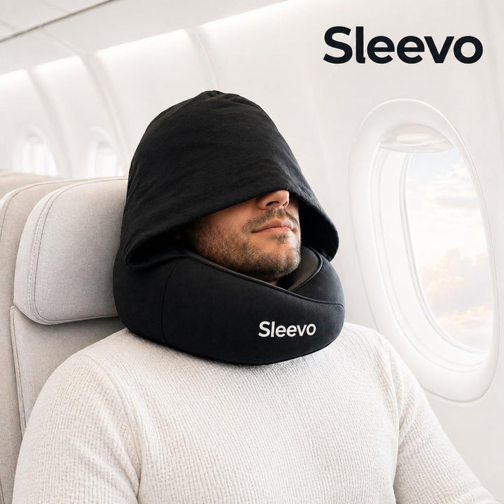 Pro Nackenkissen mit Kapuze &amp; Memory Foam für Flugzeug &amp; Reise – Ergonomisches Nackenhörnchen, Schla