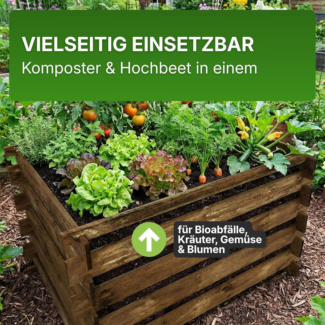 Gartenwelt Riegelsberger Holzkomposter 90x90xH70 cm Kiefer braun kesseldruckimprägniert mit Holz-Ste