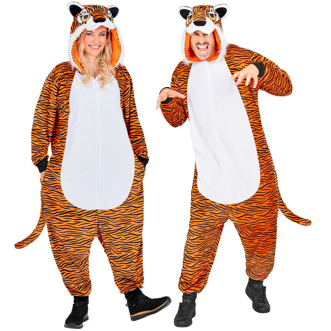 W WIDMANN MILANO Party Fashion - Tier Overall für Erwachsene, weicher Plüsch Jumpsuit mit Kapuze, Ti