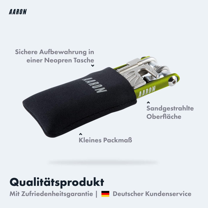 AARON Tool 20 in 1 Multitool - Fahrrad Multifunktionswerkzeug aus rostfreiem Stahl/Aluminium - faltb