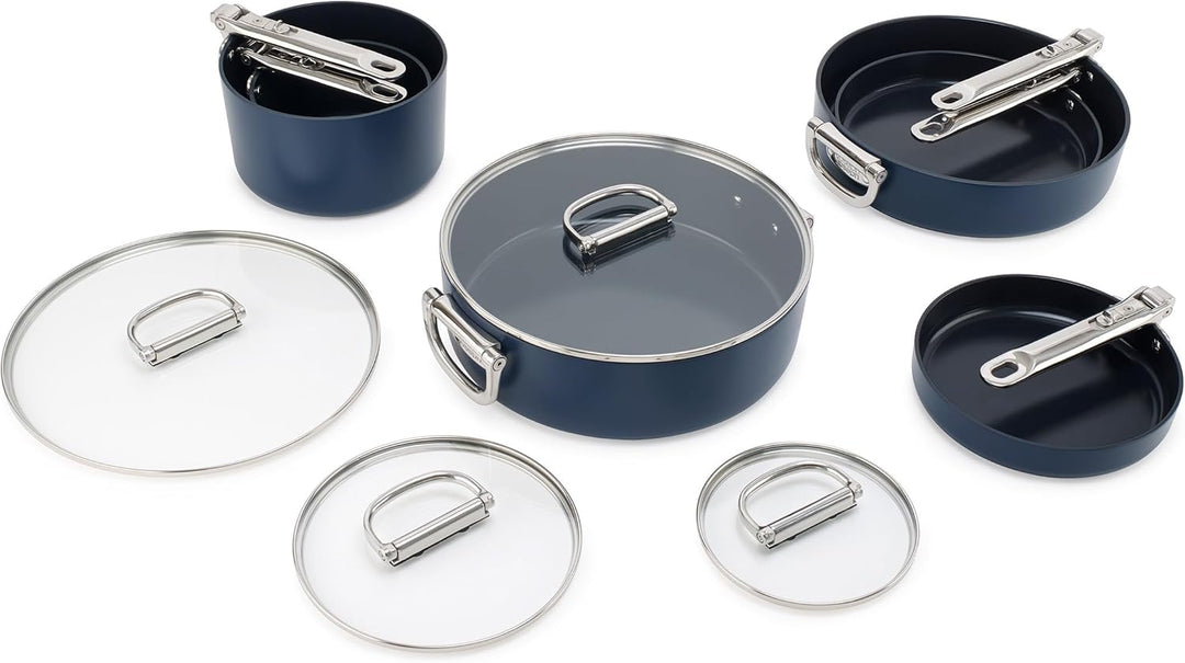 Joseph Joseph Space 6-tlg. Kochgeschirr-Set, Klappbare Edelstahlgriffe, platzsparend, Induktion & Ke