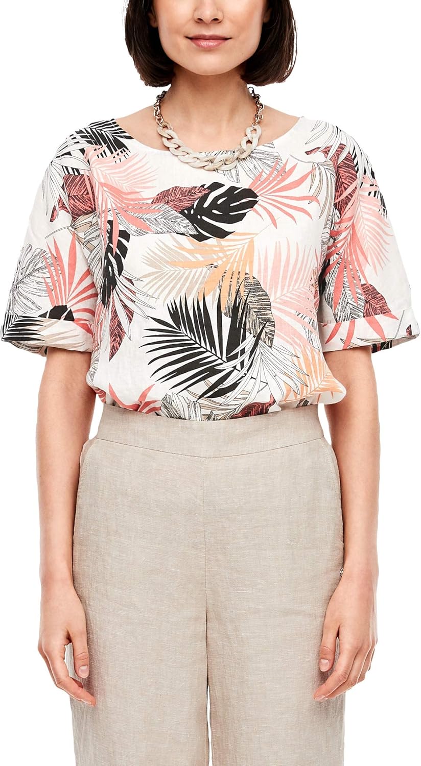 s.Oliver Damen Kurzarm Bluse 42 02a3 Off-white Aop, 42 02a3 Off-white Aop