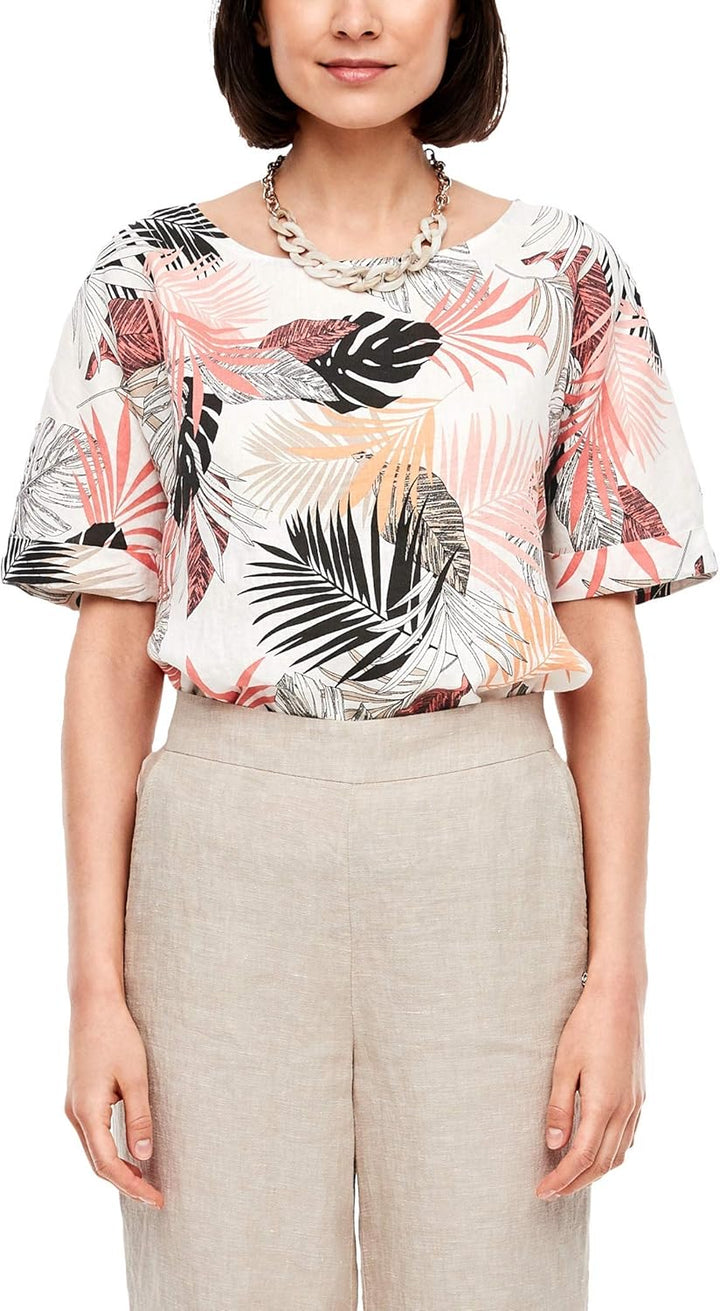 s.Oliver Damen Kurzarm Bluse 42 02a3 Off-white Aop, 42 02a3 Off-white Aop