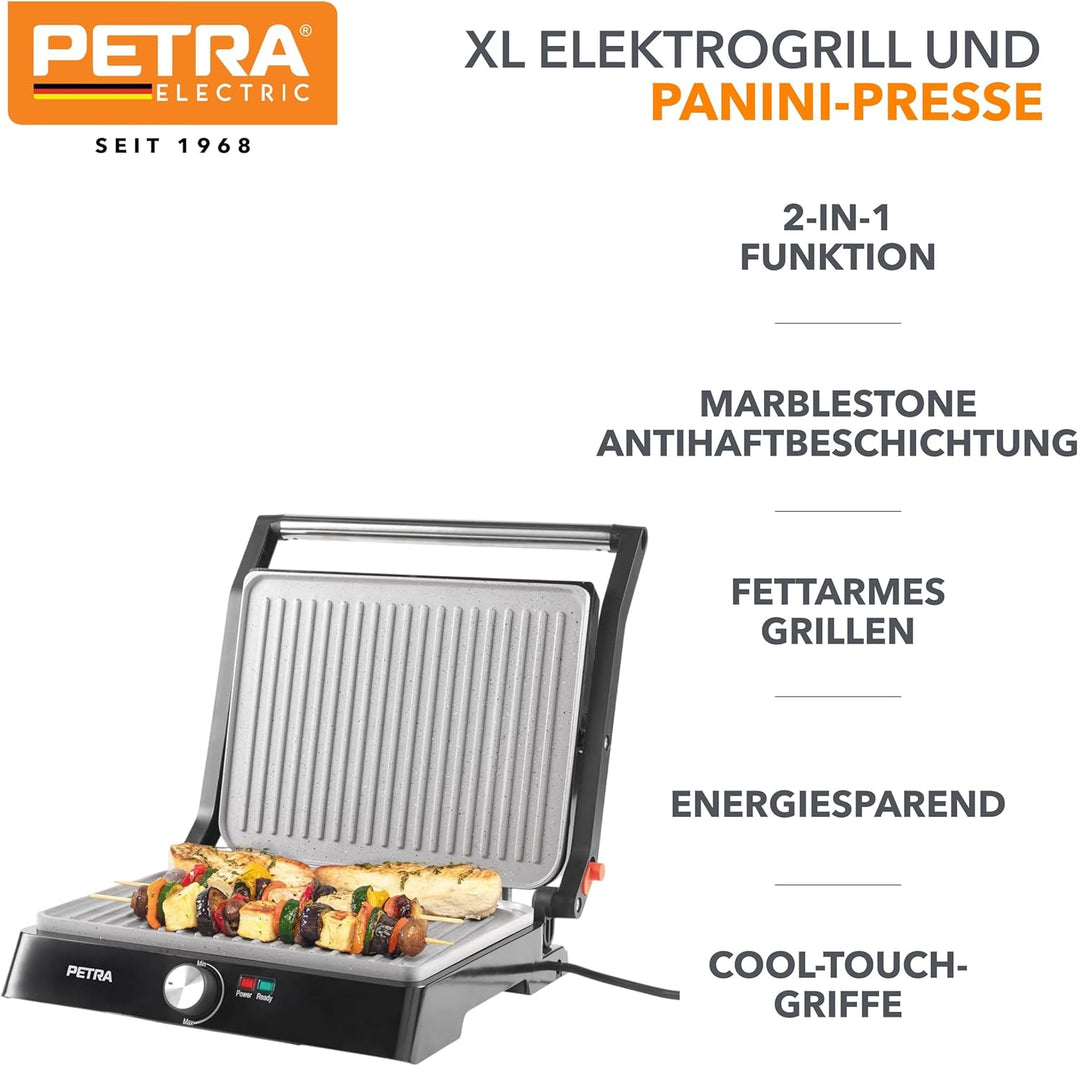 Petra PT4076VDEEU10 XL 180° Elektrogrill und Panini-Presse - Sandwichtoaster mit marblestone Antihaf