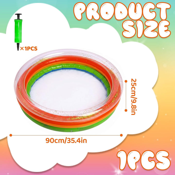 Aufblasbares Planschbecken Baby, 90x25 cm Kleiner Pool für Kinder mit Regenbogenmuster &amp; Glitzer – i
