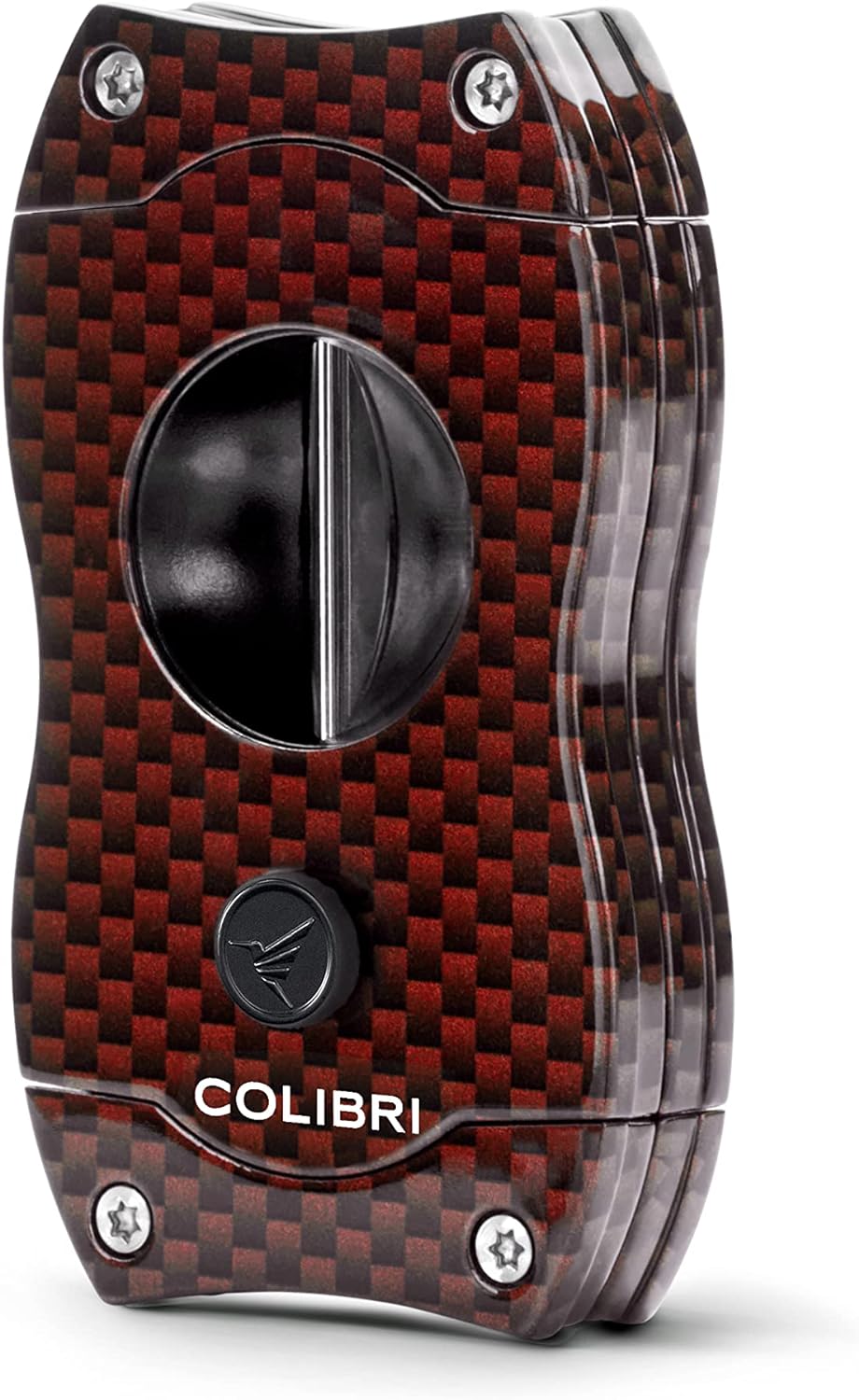 Colibri V-Cut Zigarrenschneider | Rotes Kohlefaserdruck | Federauslöser | Tiefer 7mm V-Schnitt | Bis