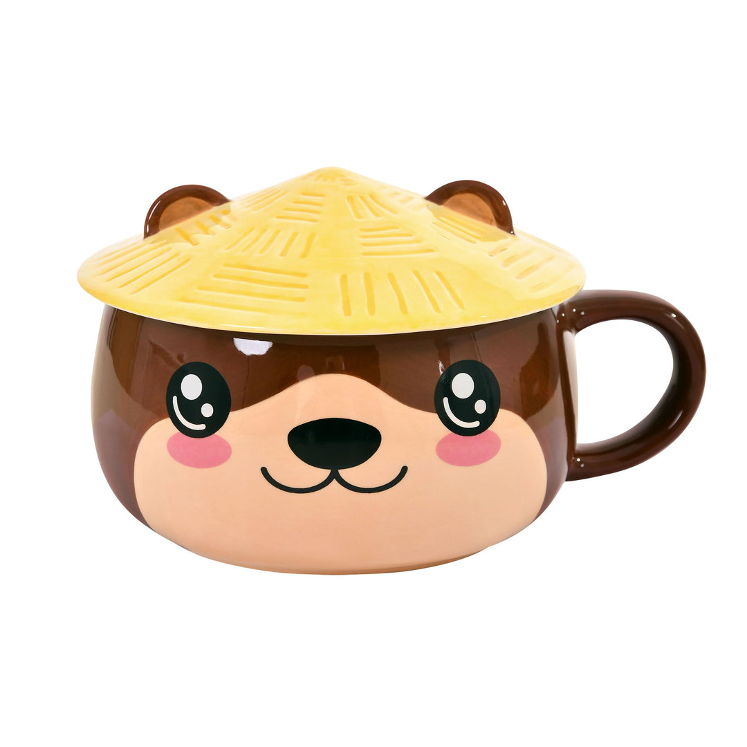 Elbenwald Tasse Kawaii im Otter Design mit Deckel - 450 ml Fassungsvermögen 9 cm Höhe (mit Deckel) -