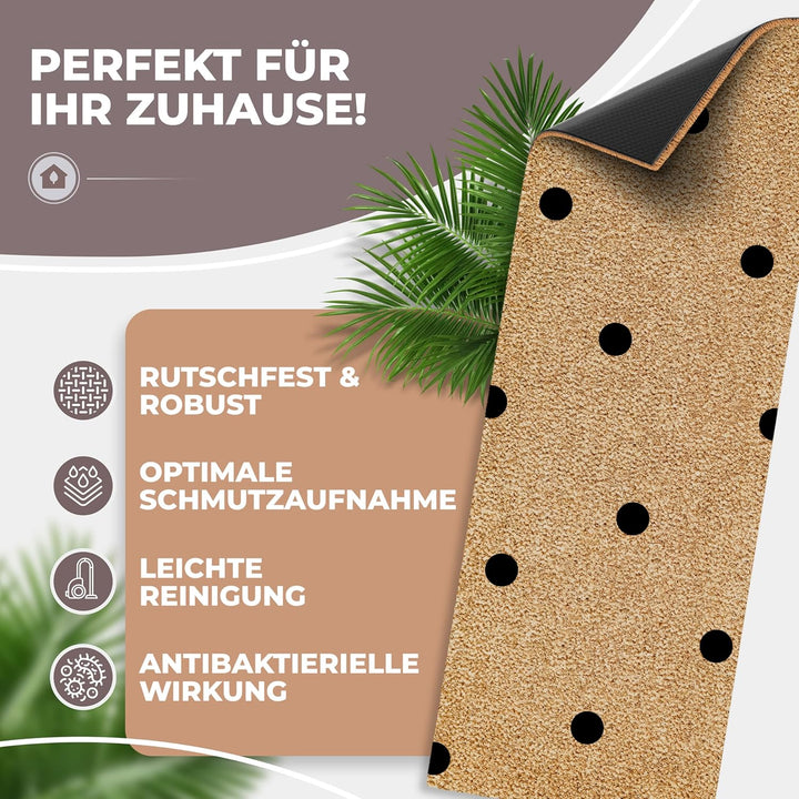 ElbFuchs Kokos Fussmatte 75x25cm mit Punkten I Extra langlebige & rutschfeste Kokosmatte I Für Innen