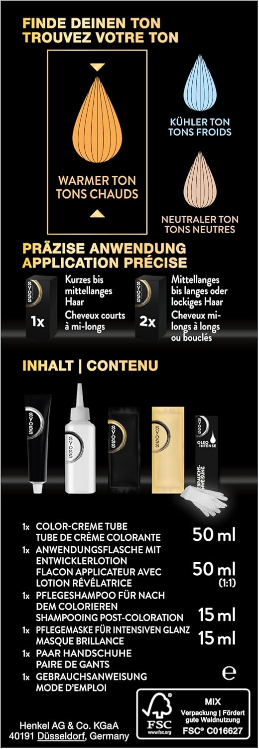 Syoss Oleo Intense Öl-Coloration 4-60 Goldbraun Stufe 3 (115 ml), dauerhafte Haarfarbe mit pflegende