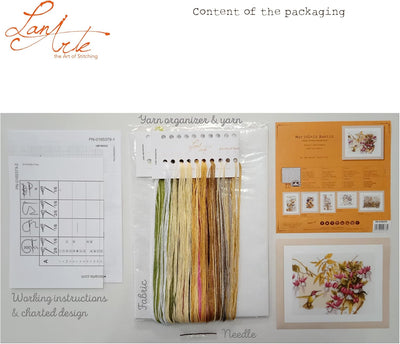 Lanarte Zählmusterpackung Fuchsie & Kolibri Zählstoff Kreuzstichpackung, Baumwolle, Mehrfarbig, 38 x