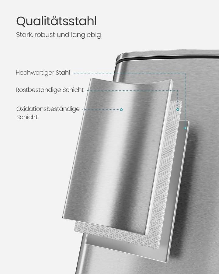 SONGMICS Mülleimer Küche, 30 Liter Abfalleimer, Tretmülleimer, Stahl, mit Inneneimer, Softclose, Off