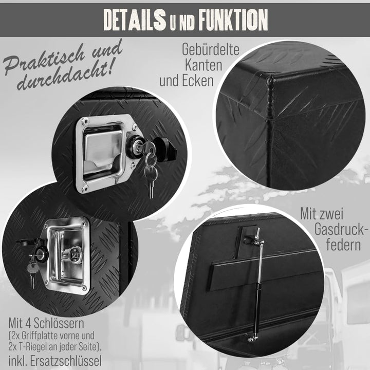 Trucky Truckbox Aluminium Abschliessbar Deichselbox Alu Kiste Anhängerbox | Modell P900, 196x59x80cm