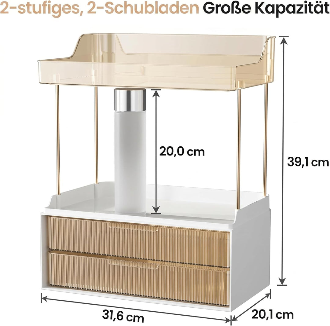 Delamu Make Up Organizer mit 2 Schubladen, 2 Etagen Kosmetik Organizer, Multifunktions Grösser Kosme