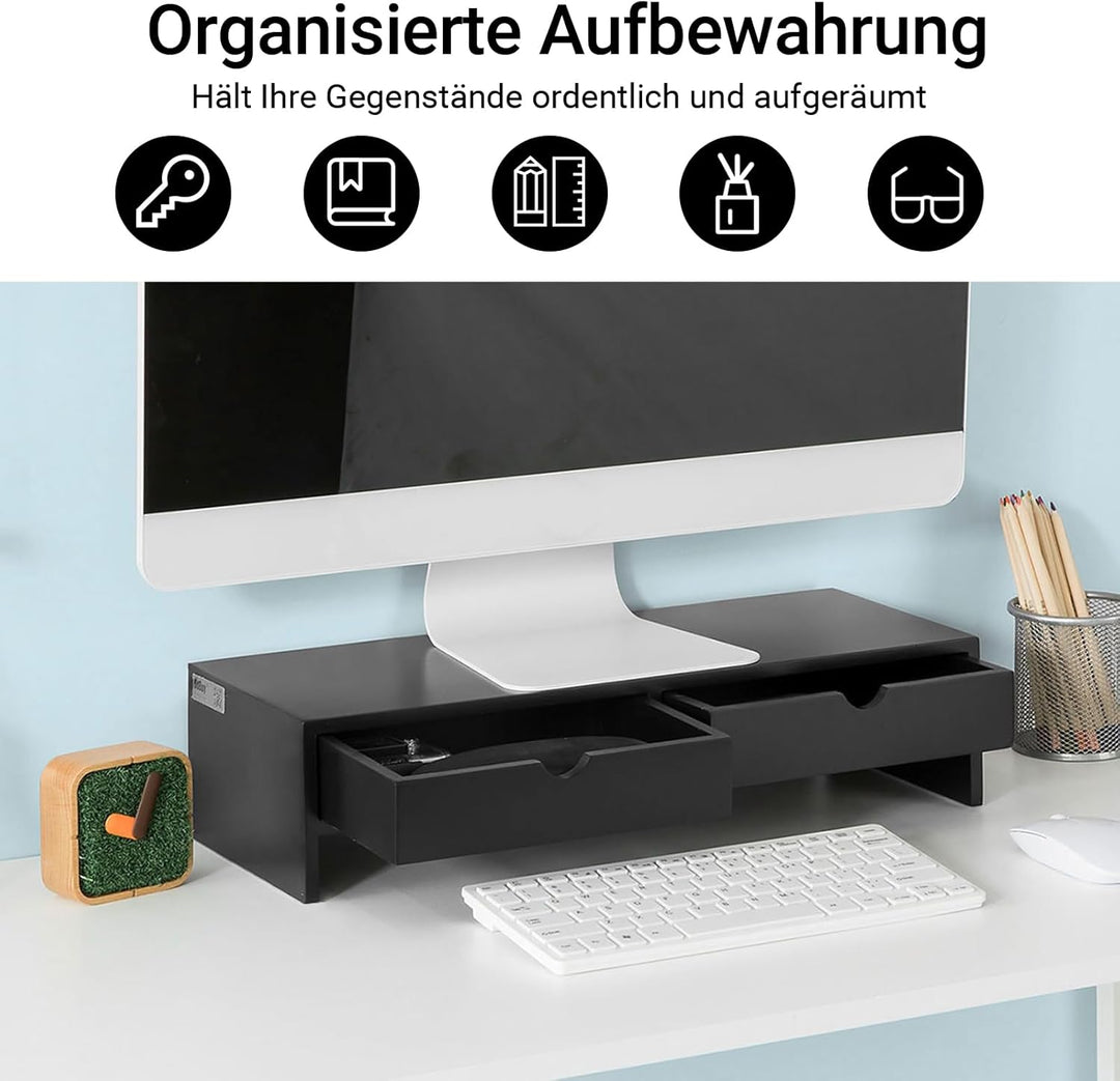 SoBuy Schreibtisch Organizer, Monitorständer mit 2 Schubladen, Monitorerhöhung für Schreibtisch, Mon