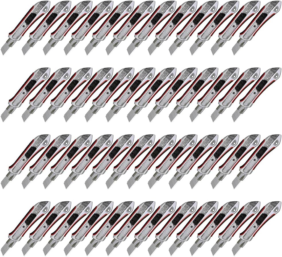 Pemium Cuttermesser 18 mm Teppichmesser 12 Stück Alu Druckguss gummierter Griff | Profi Cutter für 1