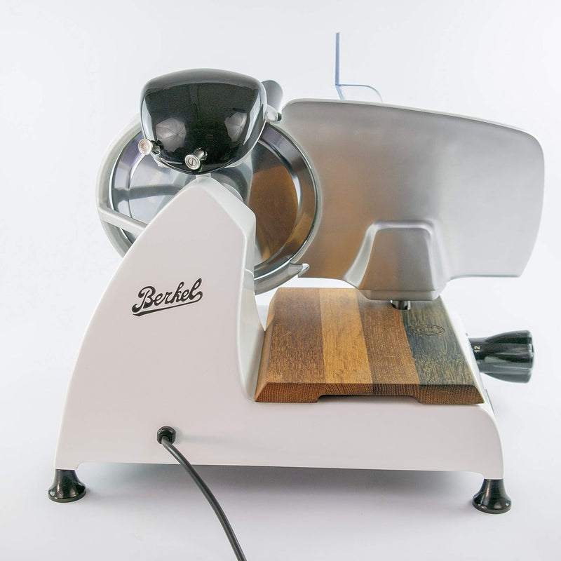 Berkel Red Line 250 weiss Aufschnittmaschine + handgefertigtes Einlegebrett aus Eiche