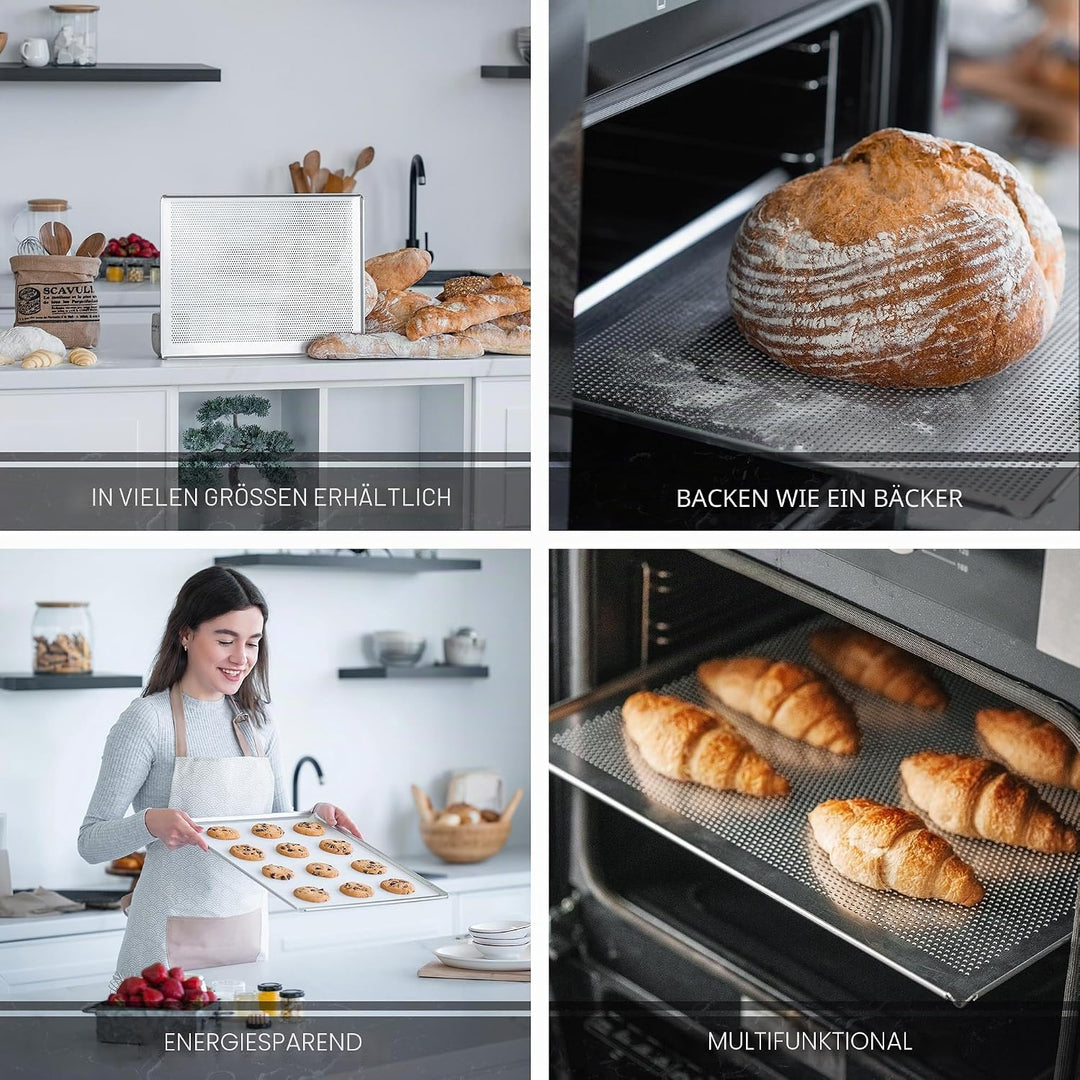 LEHRMANN Lochblech 60 x 40 cm mit Antihaftbeschichtung Backblech perforiert Kuchenblech Baguetteblec